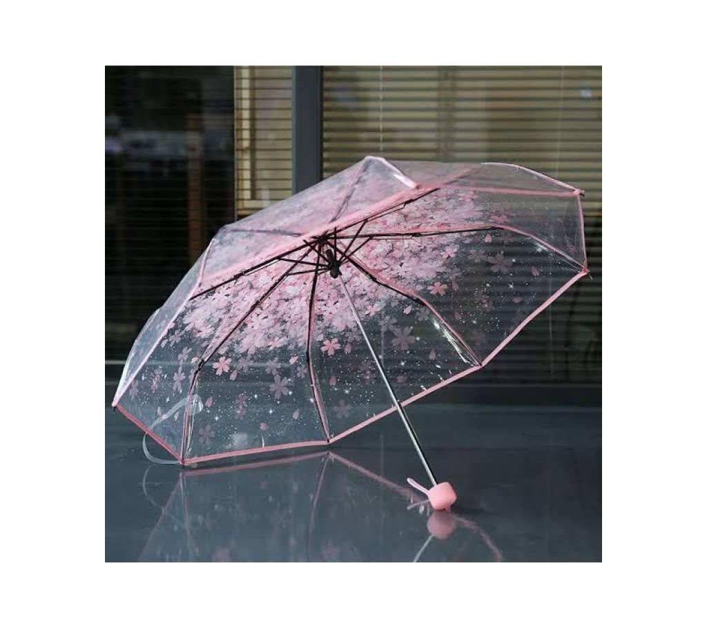 Transparent 3 Fold Imported Umbrella- Baby Pink