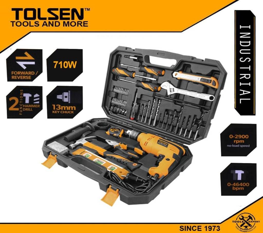 TOLSEN 95pcs Hand Tool Set with Hammer Drill (710W) Industrial Series 79685
