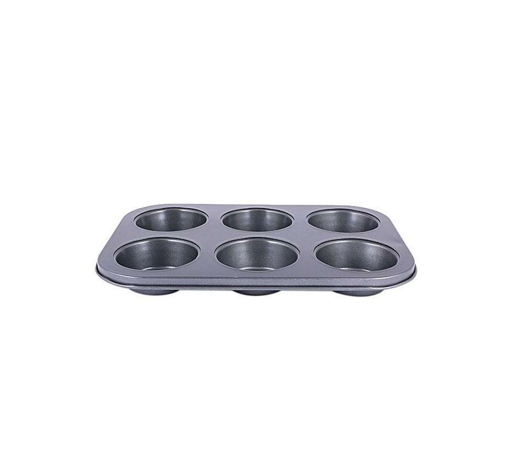 6 Round Non Stick Muffin and Mini Cupcake Mold - Black