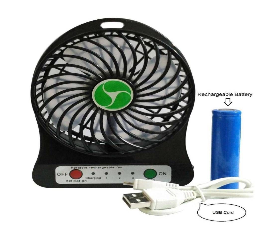 USB Rechargeable Mini Desk Fan - Black