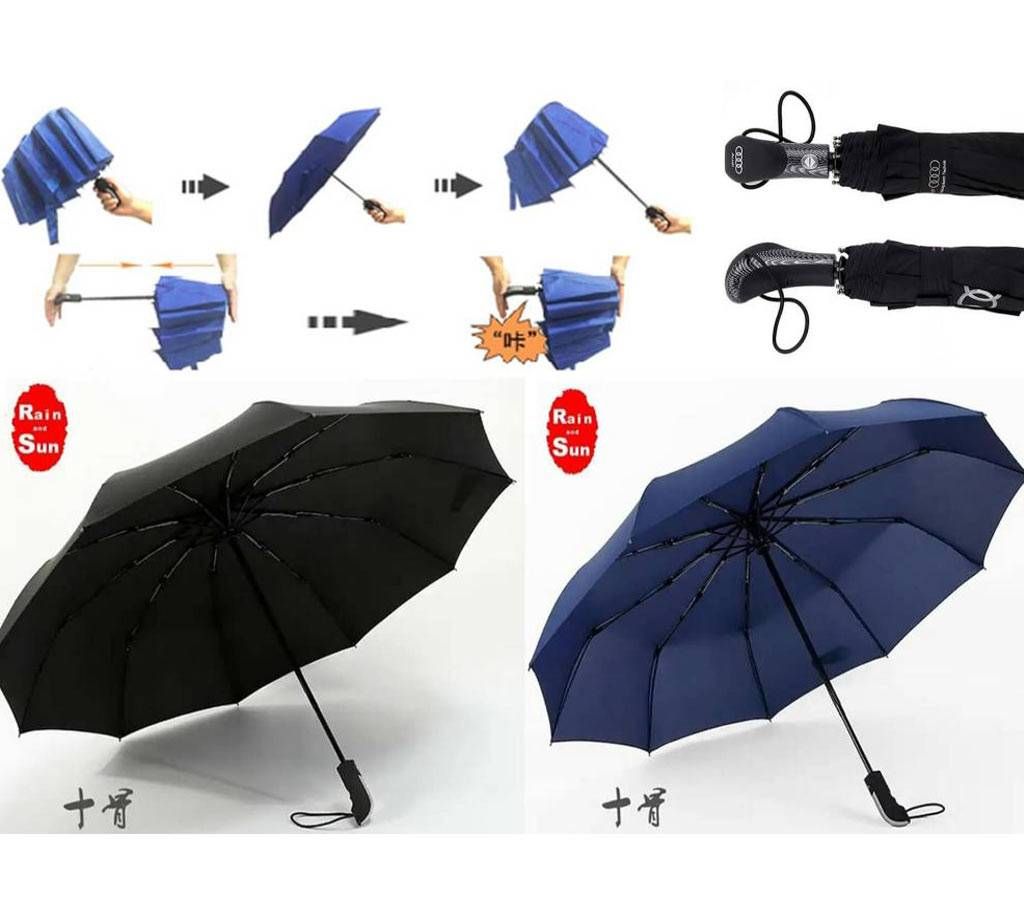 Navy Blue Automatic 10 Bone Folding Umbrella -Men's corporate style 