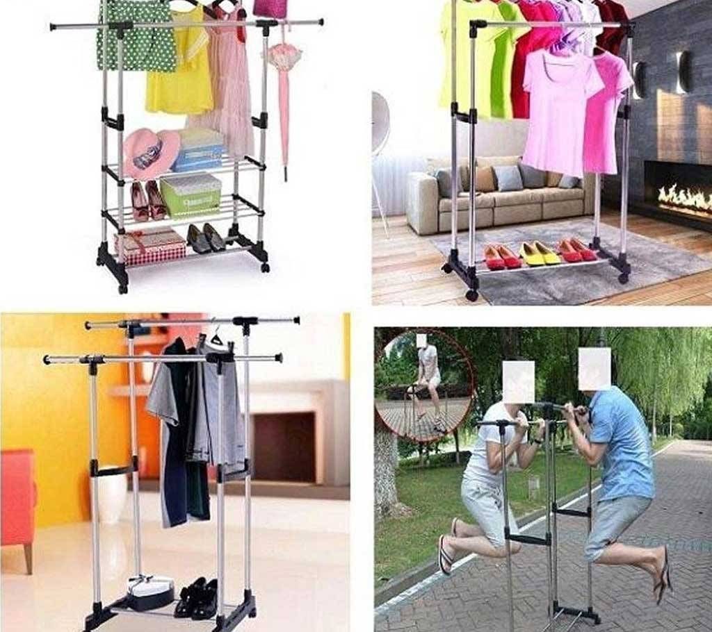 Double Pole Telescopic Clothes Hanging Stand