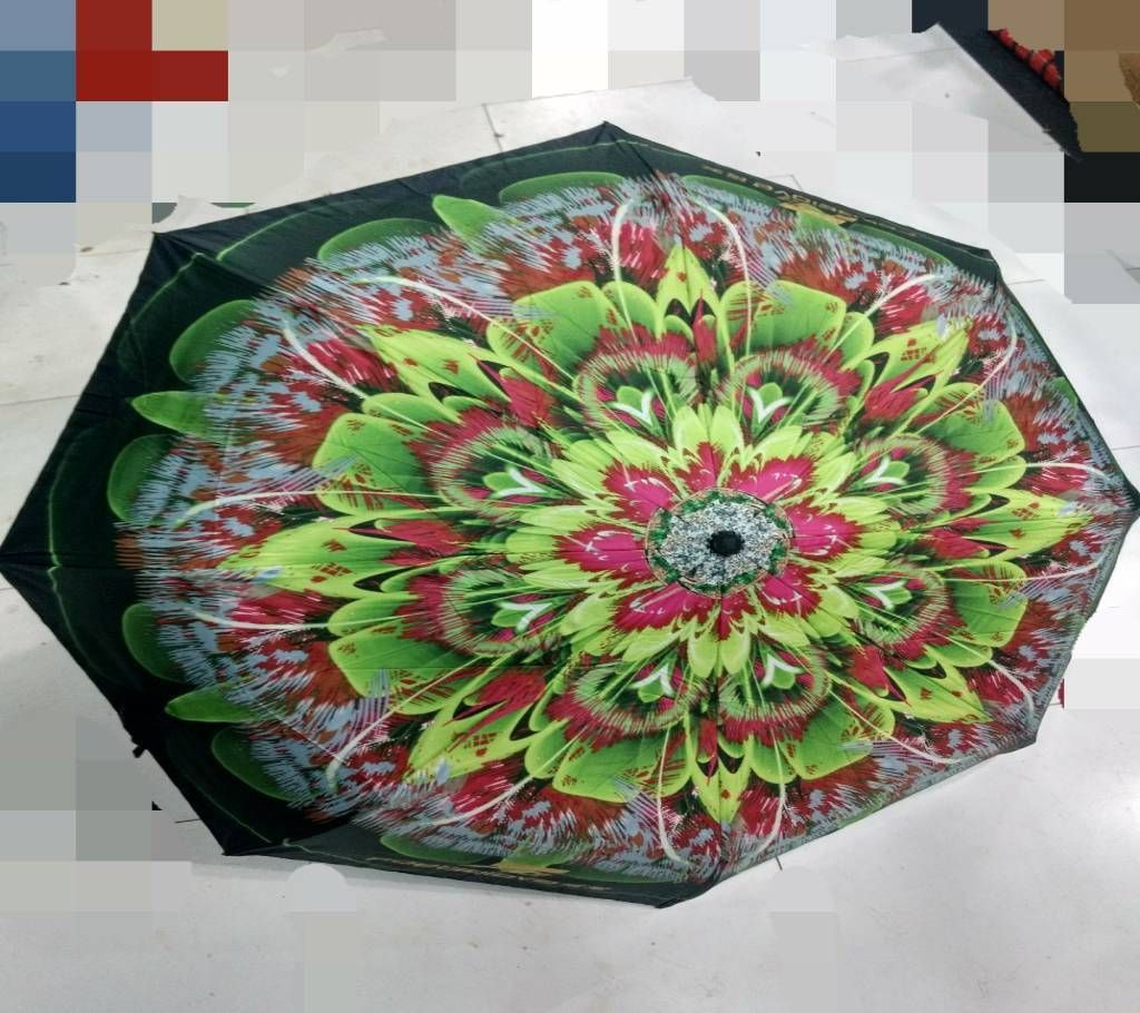 3D Flower Print Umbrella - Green