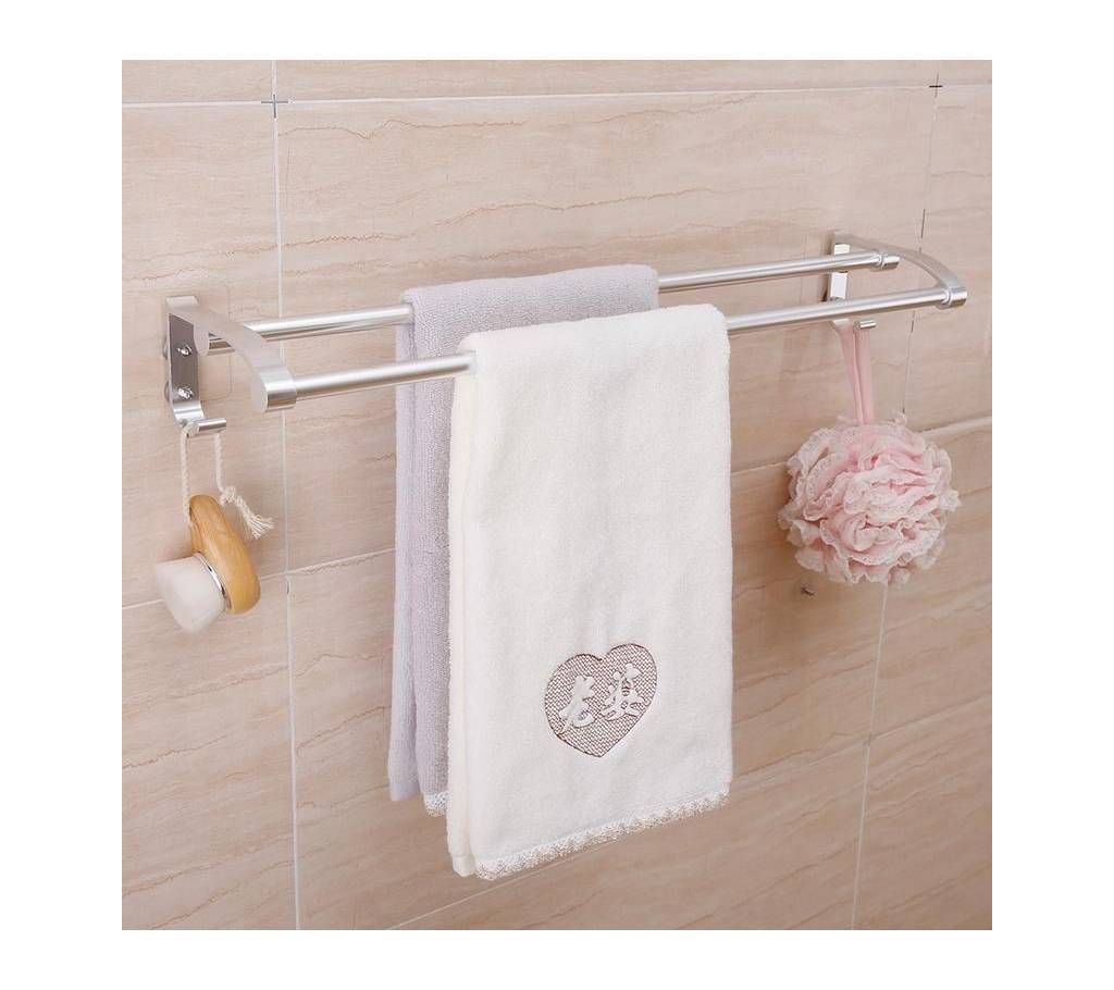 Magic Flexible Sticker Double Towel Rack - Silver