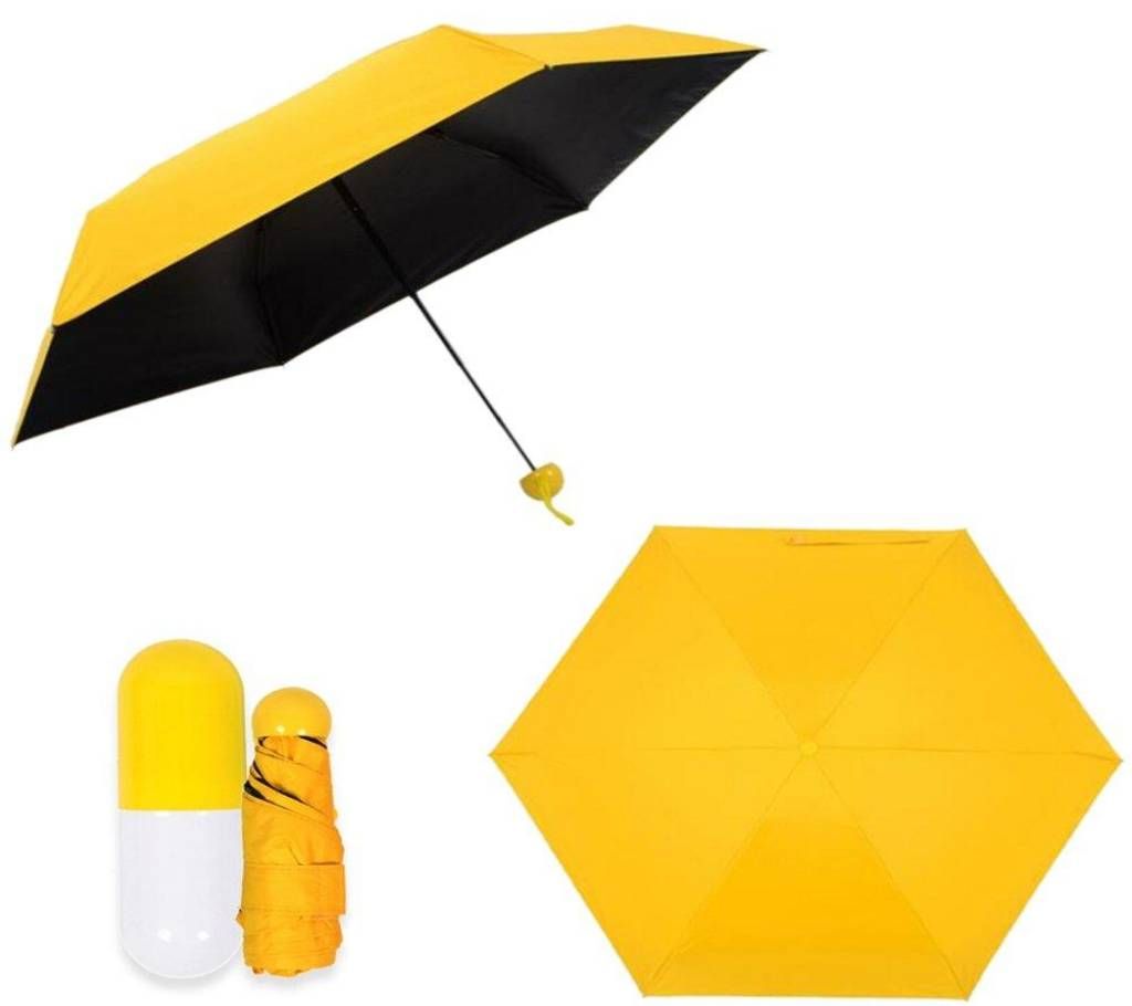 7" Mini Folding Umbrella with Cute Capsule Case - Yellow