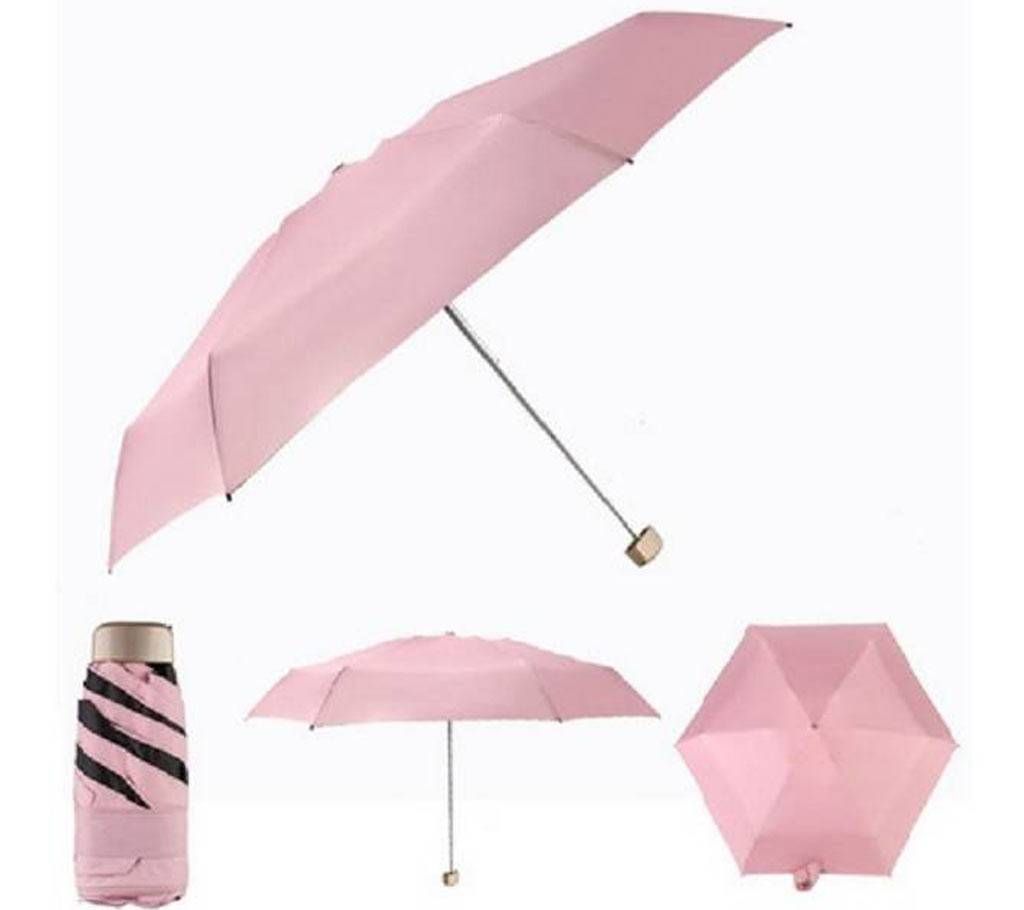 Ultra Light Flat Design 5 Fold Mini Pocket Umbrella Sun-Rain Dual Protection - Pink