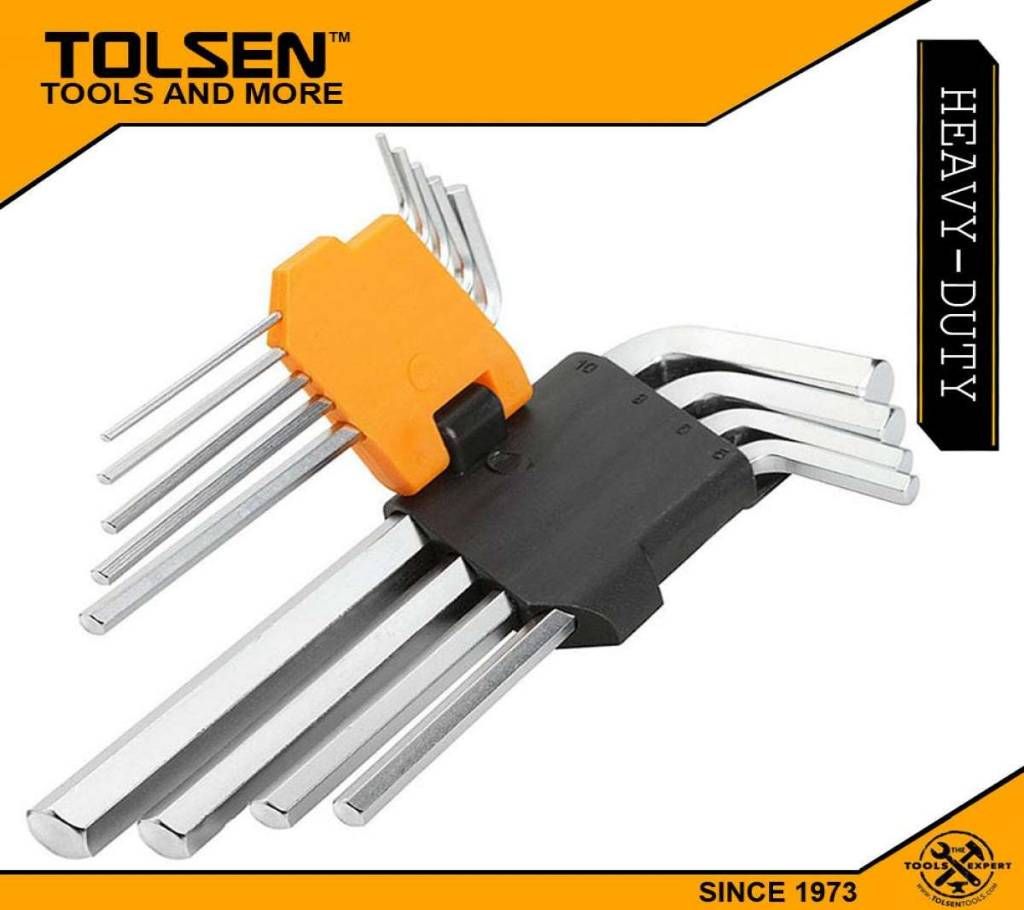 TOLSEN 9pcs Long Arm Hex Key Set Allen Wrench (1.5/2/2.5/3/4/5/6/8/10mm) 20048