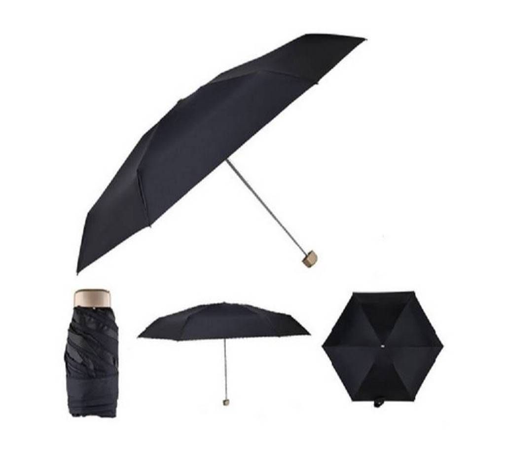 Black Color Ultra Light Flat Design Mini Pocket 5 Fold Umbrella Sun-Rain Dual Protection
