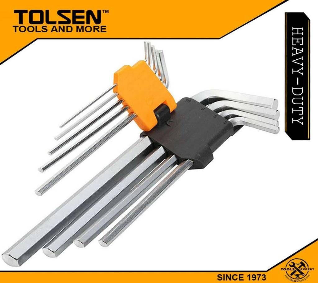 TOLSEN 9pcs Extra-Long Arm Hex Key Set Allen Wrench (1.5/2/2.5/3/4/5/6/8/10mm) 20049