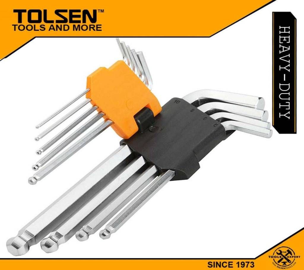 TOLSEN 9pcs Ball Point Long Arm Allen Hex Key Set (1.5/2/2.5/3/4/5/6/8/10mm) 20053