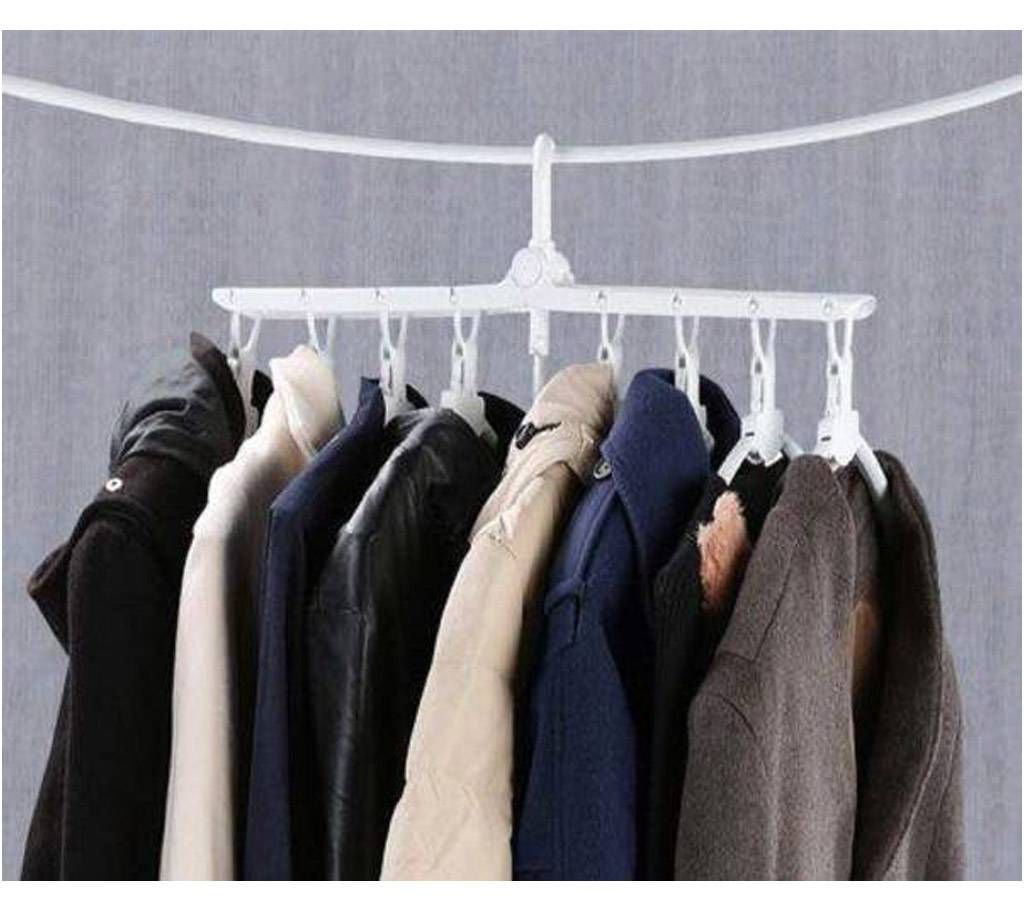Multi-functional plastic clothes hanger folding