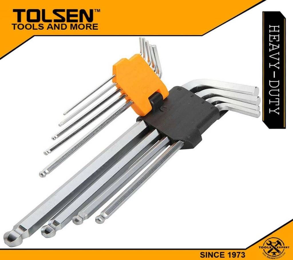 TOLSEN 9pcs Ball Point Extra Long Arm Allen Hex Key Set (1.5/2/2.5/3/4/5/6/8/10mm) 20054