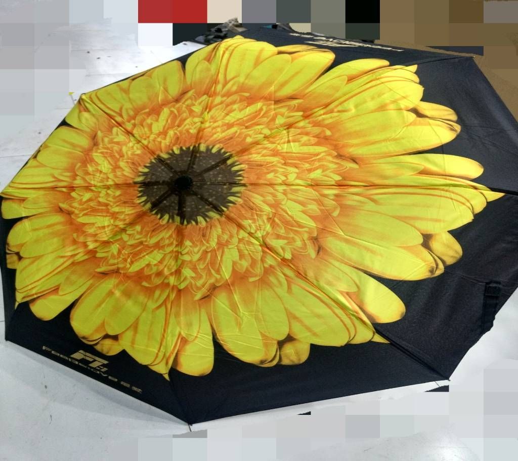 3D Flower Print Umbrella - Yellow & Black