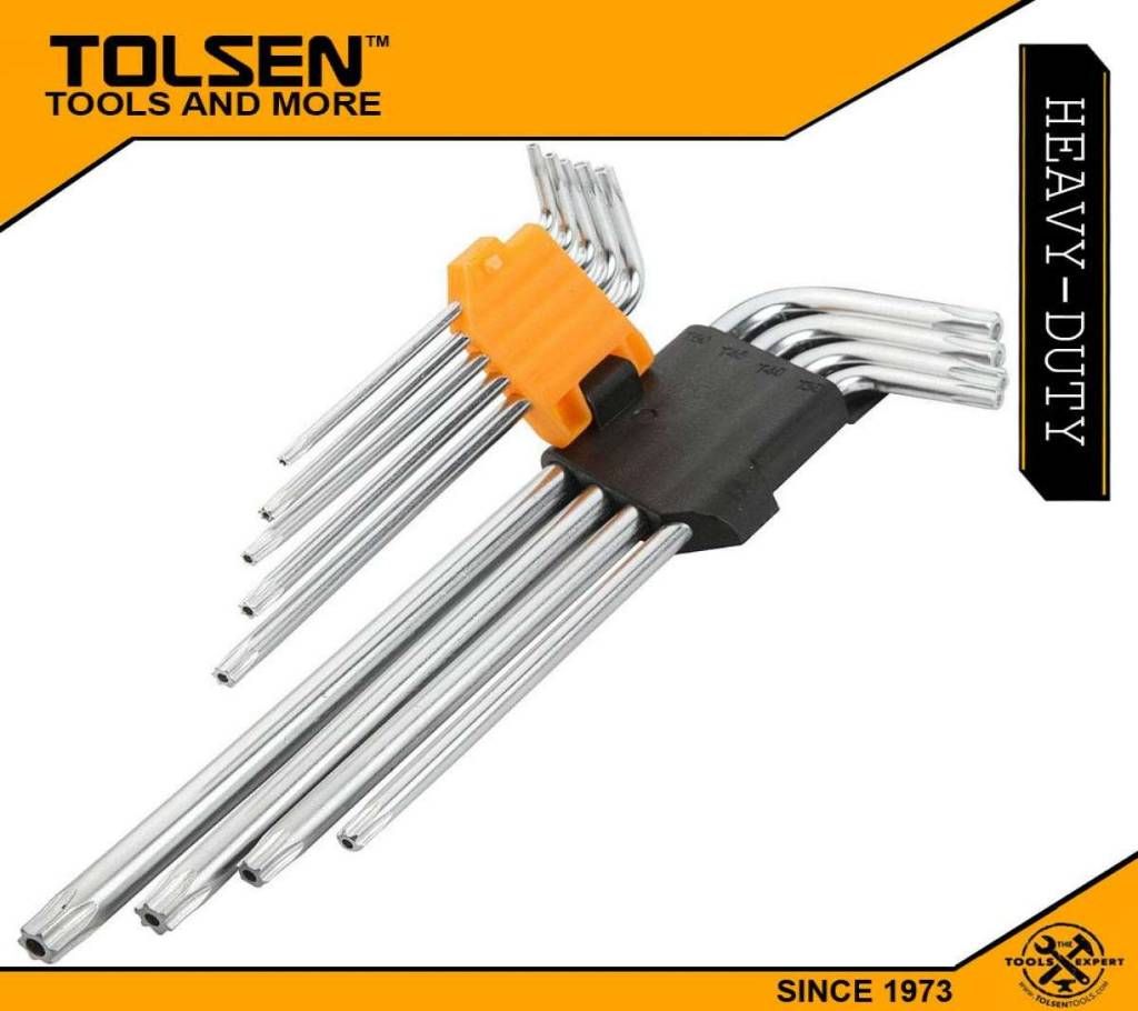 TOLSEN 9PCS Torx Extra Long Arm Allen Hex Key Set (T10/T15/T20/T25/T27/T30/T40/T45/T50) 20057