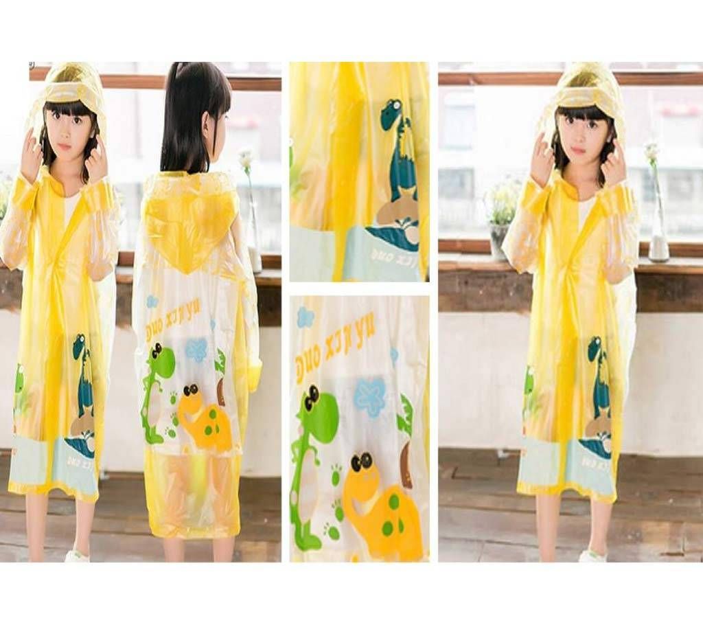Yellow Dinosaur Cartoon super cute Kids Raincoat with windproof Inflatable Hat