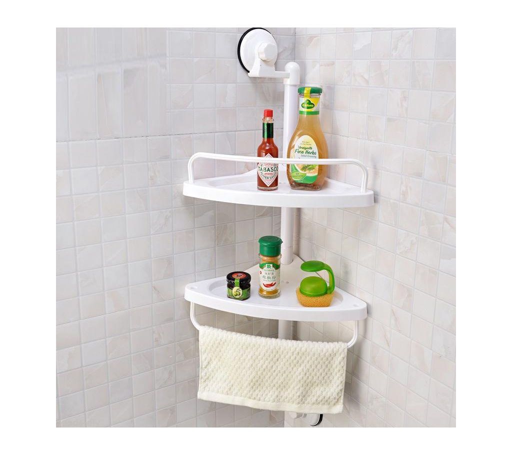2 Layer Corner Shelf Bathroom Kitchen Suction Wall Rack Shower Storage Rack