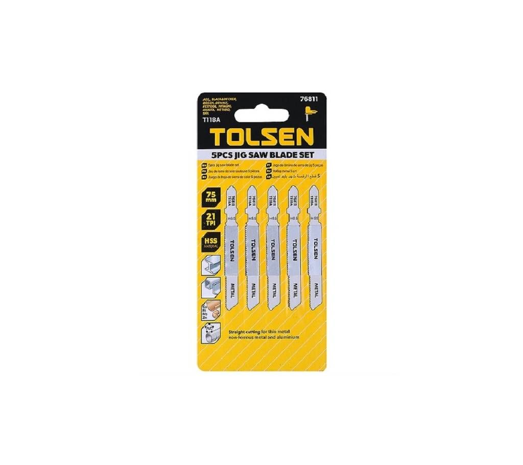 TOLSEN 5pcs Industrial Jigsaw Blades Set T118A (Metal) (75mm 21 TPI) For Thin Metal 76811