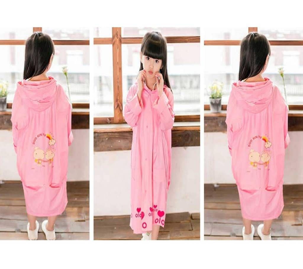 Pink Mushroom super cute Kids Raincoat with windproof Inflatable Hat