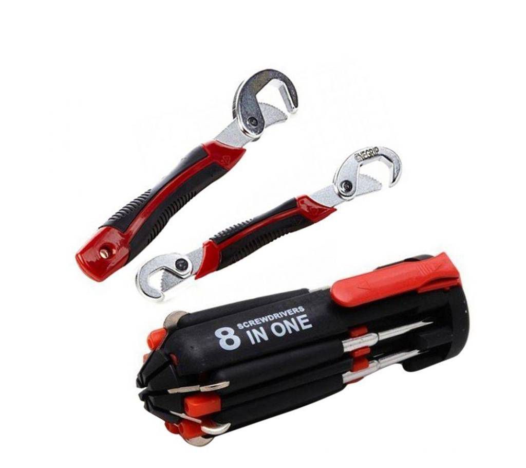 Combo of Snap Grip and 8 In 1 Portable Screw Driver - Black and Red