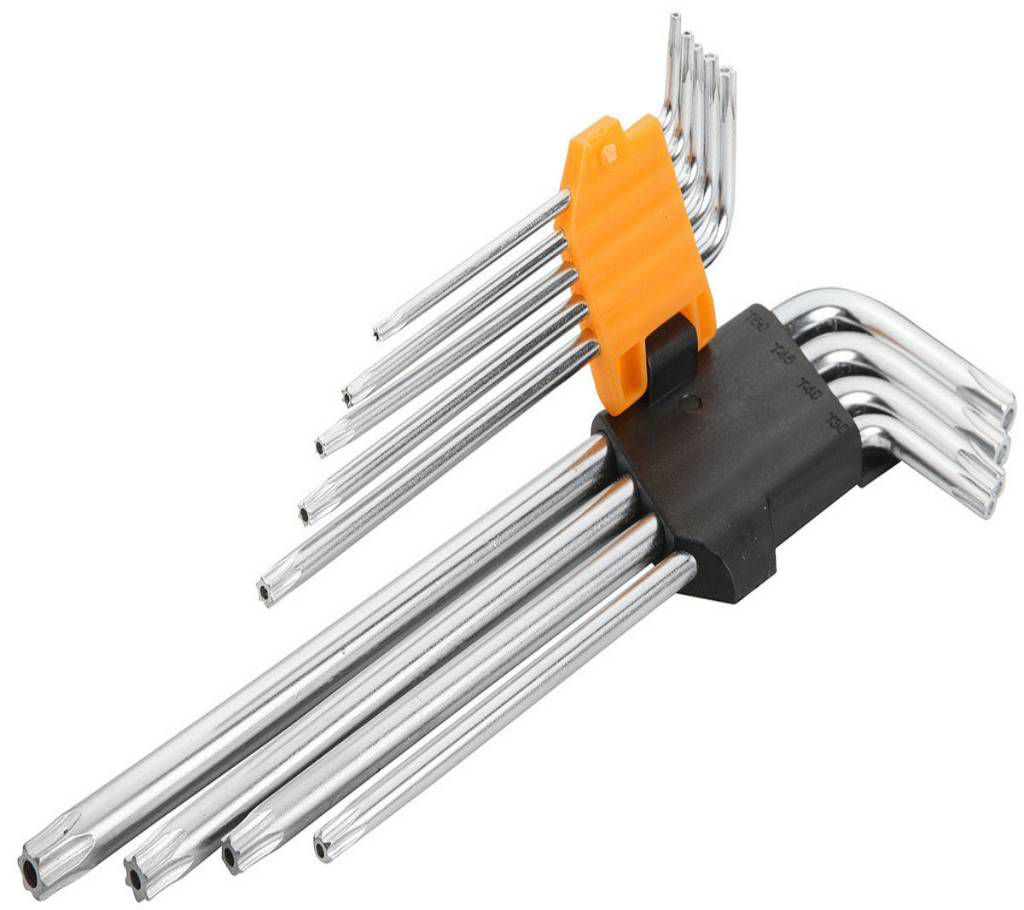 Tolsen 9pcs Extra Long Arm Torx Hex Key Set Star with Shaft Pin Slot Wrenches