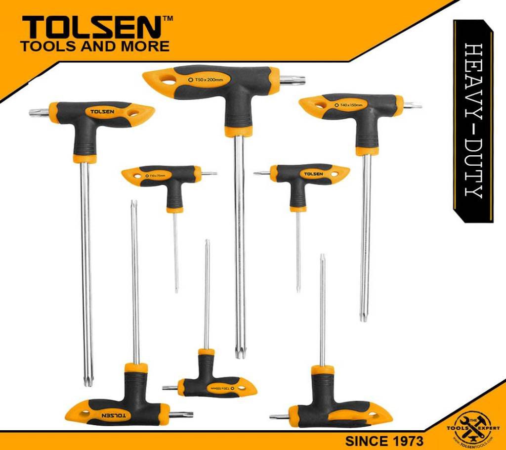 TOLSEN 8pcs Torx T-Handle Star Allen Hex Key Screwdriver Set CRV (T10/T15/T20/T25/T30/T40/T45/T50) 20061