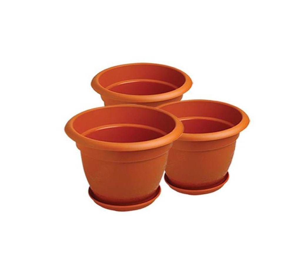 71501 - Combo Pack of 3pcs Planter Dhalia with Tray - 8 inch - Terracotta Color