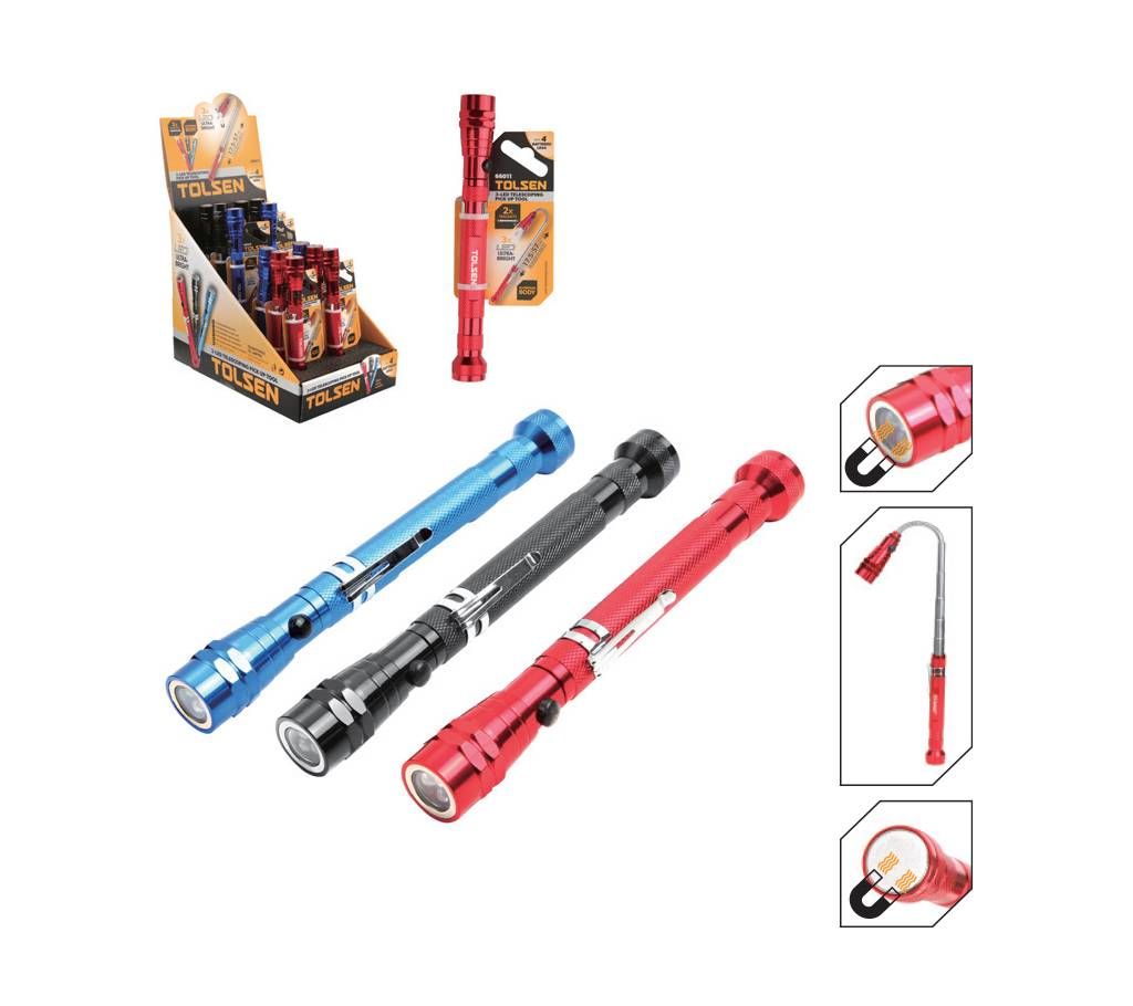 Tolsen 3-LED Telescopic Pick Up Tool with 2 Magnet 66011 - Red