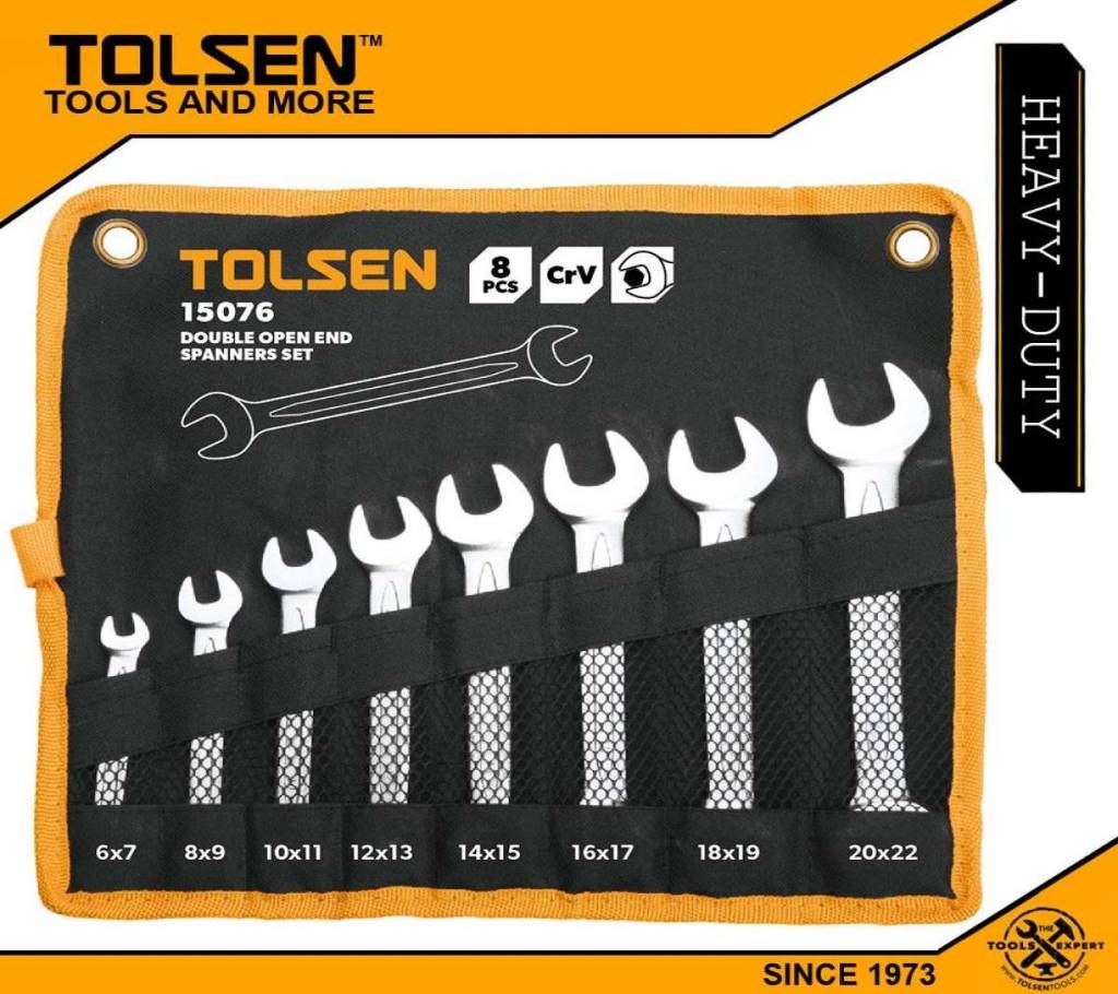 TOLSEN 8Pcs Double Open End Spanner Set (6×7, 8×9, 10×11, 12×13,14×15, 16×17, 18×19, 20x22mm) 15076