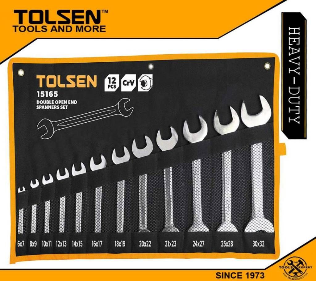 TOLSEN 12Pcs Double Open End Spanner Set (6×7, 8×9, 10×11, 12×13, 14×15, 16×17, 18×19, 20×22, 21×23, 24×27, 25×28, 30x32mm) 15165