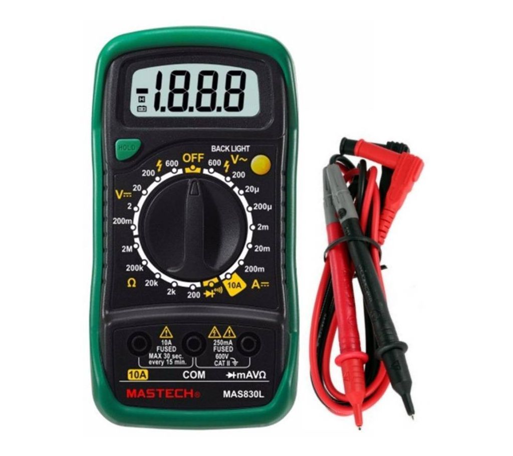 Digital Multimeter DC Current + DC/AC Voltage + Resistance + Temperature Transistor hFE + Data Hold + Continuity Diode Tester with Backlight + Battery