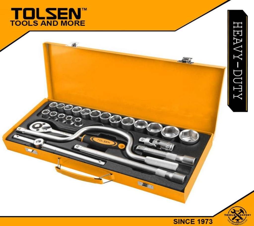 TOLSEN 24pcs 1/2" Socket Set with Steel Case 15141