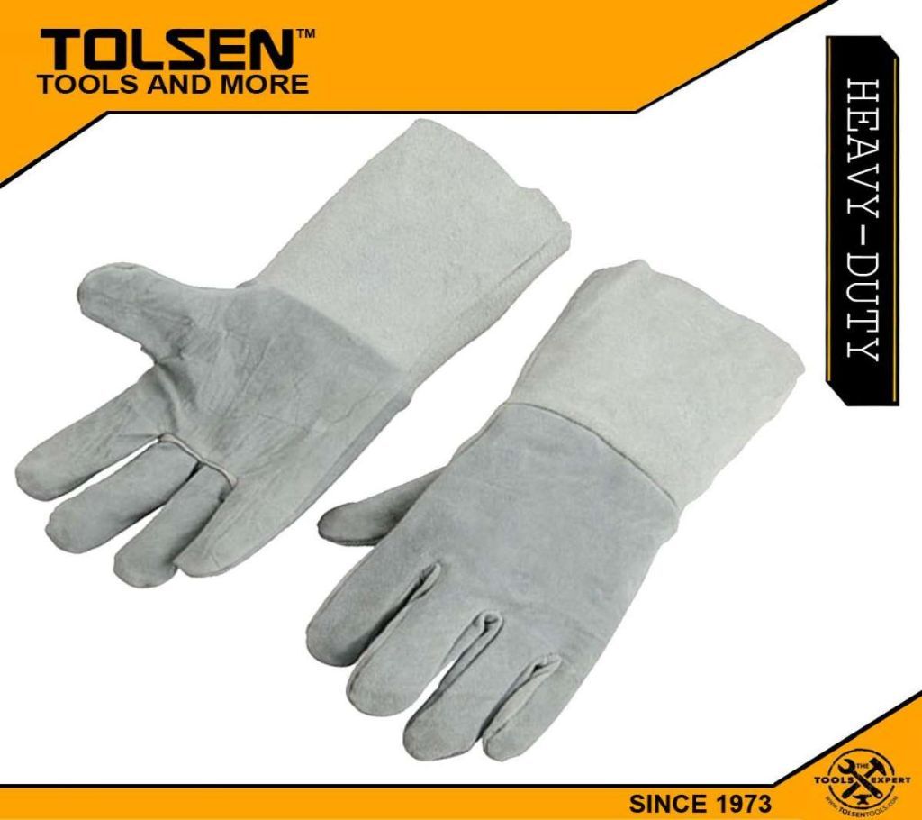 TOLSEN 01pair Cow Split Leather Welding Gloves Gray (Size 14) 45025