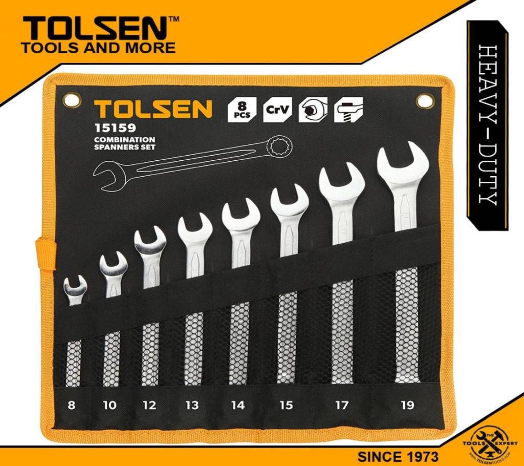 TOLSEN 8Pcs Combination Spanner Set (8, 10, 12, 13, 14, 15, 17, 19mm) 15159