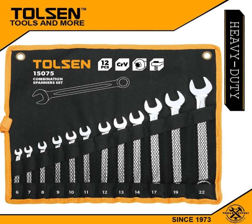TOLSEN 12Pcs Combination Spanner Set (6, 7, 8, 9, 10, 11, 12, 13, 14, 17, 19, 22mm) 15075