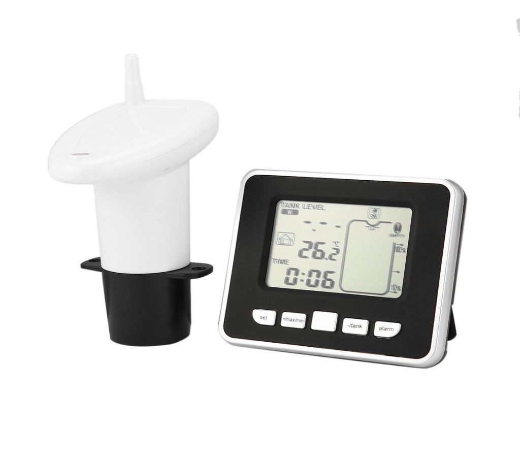 Ultrasonic Wireless Water Tank Liquid Depth Level Meter Sensor with Temperature Display with 3.3 Inch LED Display-Black