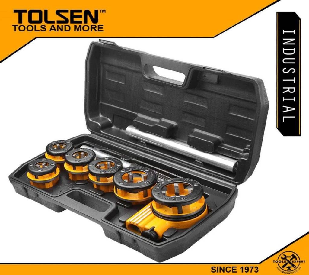 TOLSEN 9Pcs Metal Pipe Threader Set w/ 2 Extension Bars (1/4", 3/8", 1/2", 3/4", 1", 1-1/4") Industrial Series 33011