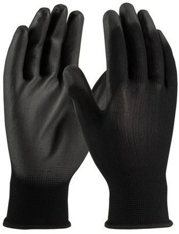 GWS BLACK PU PALM COATED SAFETY HAND GLOVES PACK OF 4 Nylon Safety Gloves  (4)