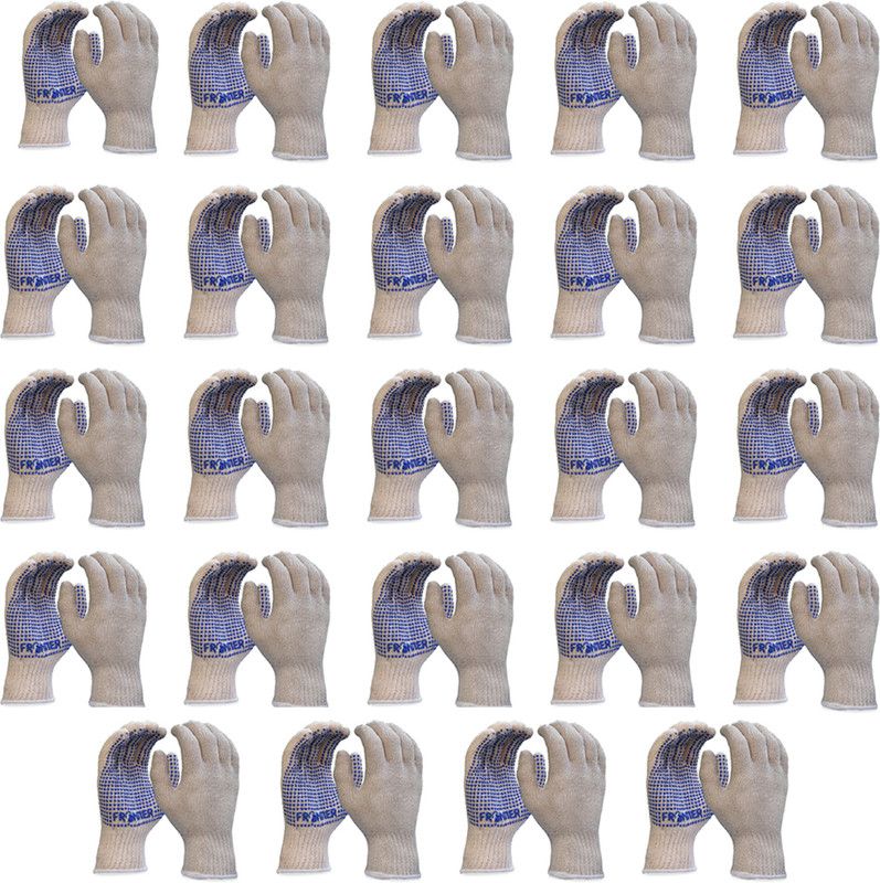 Frontier COTTON KNITTED Natural White General Purpose PVC Dotted Gloves (Packof24Pairs) M Synthetic Safety Gloves  (48)