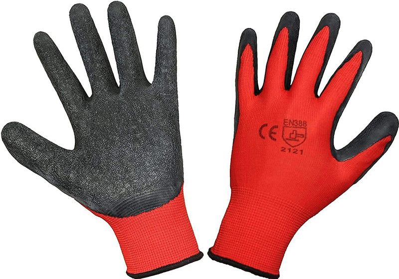 HM EVOTEK Red Black Multipurpose use Hand Safety Protection Reuseable Gloves Nylon Safety Gloves  (2)