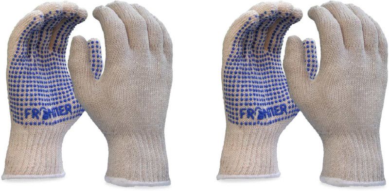 Frontier COTTON KNITTED Natural White General Purpose PVC Dotted Gloves (Packof2Pairs) S Synthetic Safety Gloves  (4)