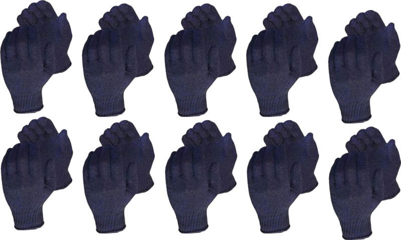 addetto Knitted cotton gloves yarn for unisex multipurpose use-60g blue pack of 10 pair Kevlar Safety Gloves  (20)