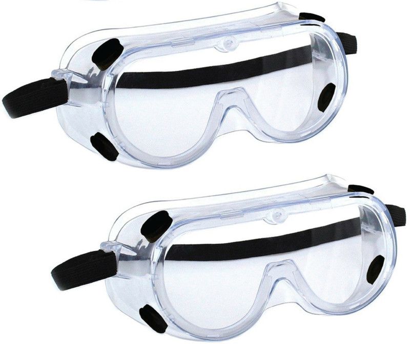 Robustt Safety goggles for chemical protection, adjustable strap & minimum lens fogging Pack of 2 ( Transparent) Laboratory Safety Goggle  (Free-size)