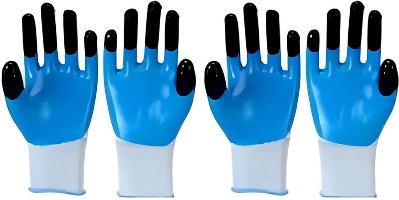 Safies Blue Tiger Print Multipurpose Reusable & Washable Palm Coated (Pack Of 2) M Latex Safety Gloves  (4)