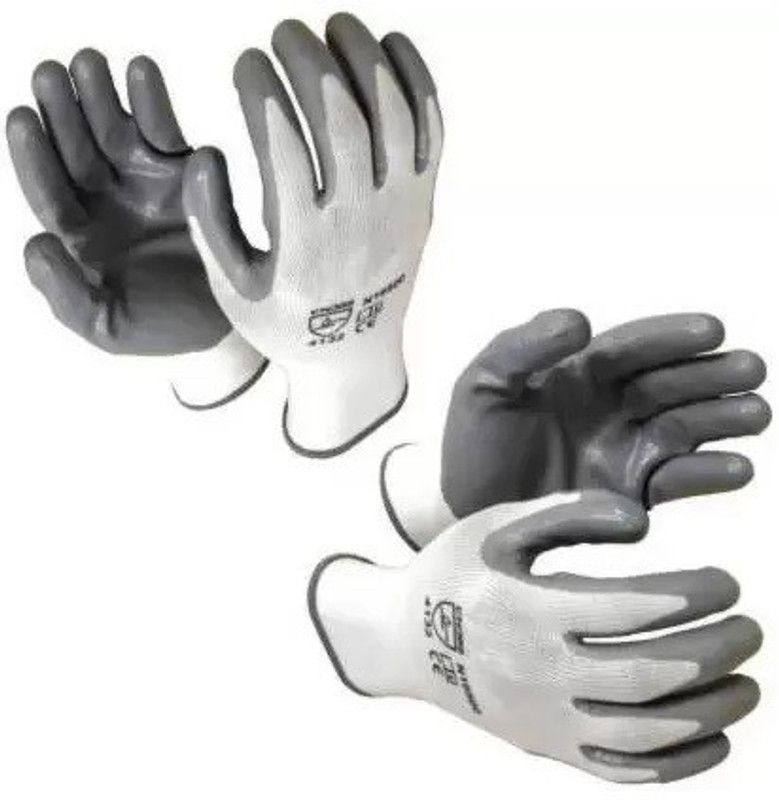 PSOUL SUPERIOR QUALITY ANTI CUT SAFETY HAND GLOVE Nylon, Synthetic, Latex PVC Cotted Safety Gloves 2 Pair Nitrile, Nylon Safety Gloves  (4)