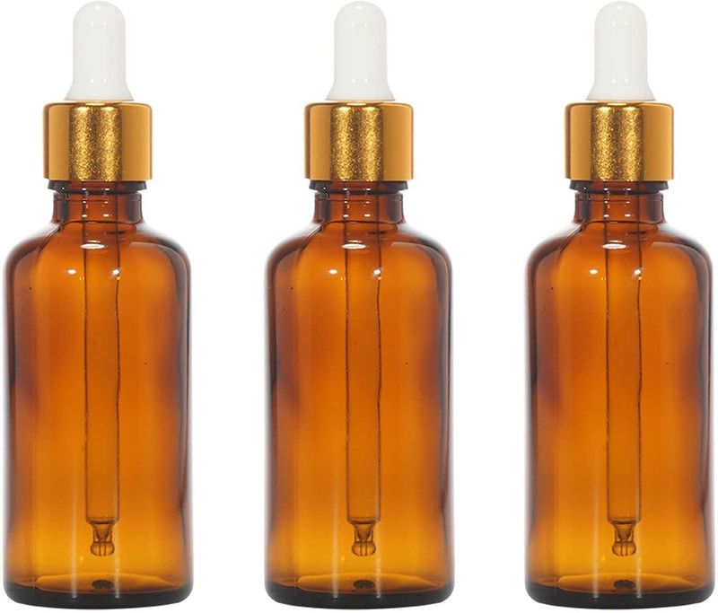 HOMEOTRADE HT-50ML AMBER COLOR PACK OF 4 PCS GLASS DROPPER WITH GOLDEN WHITE CAP Laboratory Dropper Bottle  (Glass 50 ml Pack of4)