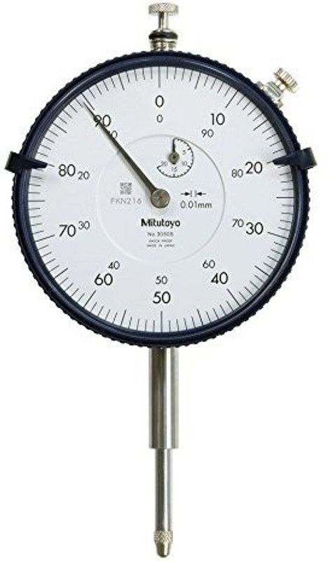 Mitutoyo 3050S Dial Indicator, M2.5X0.45 Thread, 8mm Stem Dia, Lug Back, White Dial, 0-100 Reading, 78mm Dial Dia, 0-20mm Range, 0.01mm Graduation, -0.02mm Accuracy Micrometer Screw Gauge