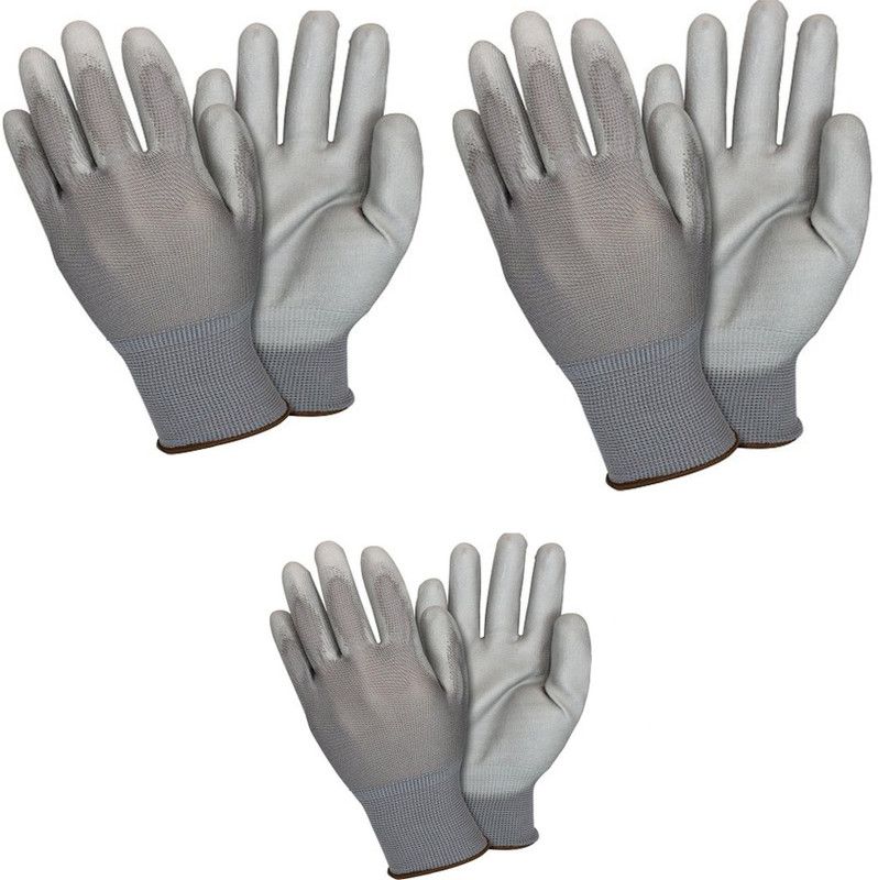 psu PU Safety gloves ( pack of 3 pair) EN390 Polyester Safety Gloves Polyester Safety Gloves  (6)