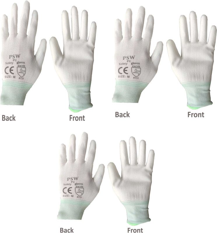 psu white PU Coating, safety gloves pack of 3 pair Polyester Safety Gloves  (6)