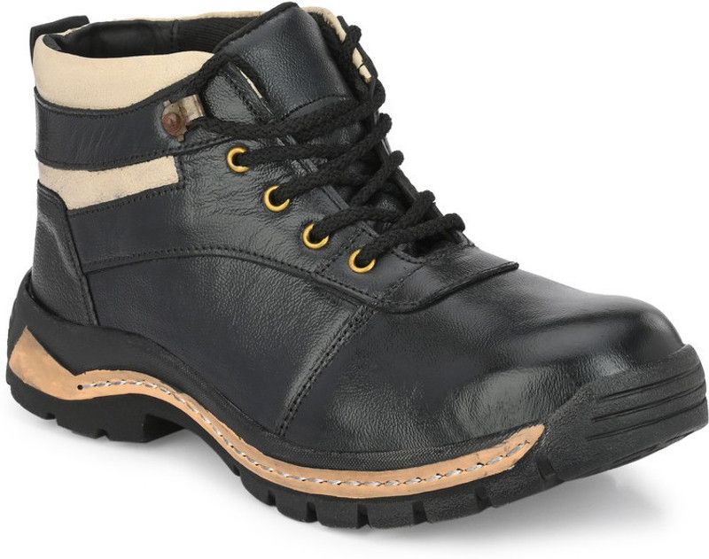 Dimmo Black Genuine Leather Steel Toe Safety Shoe (3312) Steel Toe Genuine Leather Safety Shoe  (Black, S1)