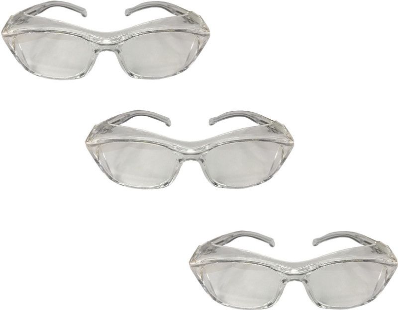 Uniqon FES0029-02 Set Of 3 Pcs Anti-Fog Clear Curve Lens Driving,chemical Splash Eye Protective Shield Lightweight Transparent Wide-Vision Safety Goggle Laboratory, Power Tool, Welding, Wood-working Safety Goggle  (Free-size)